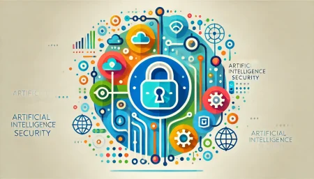 Aquí tienes la imagen minimalista y colorida que representa la seguridad en inteligencia artificial, con un diseño moderno y simbólico de protección, redes y tecnología.