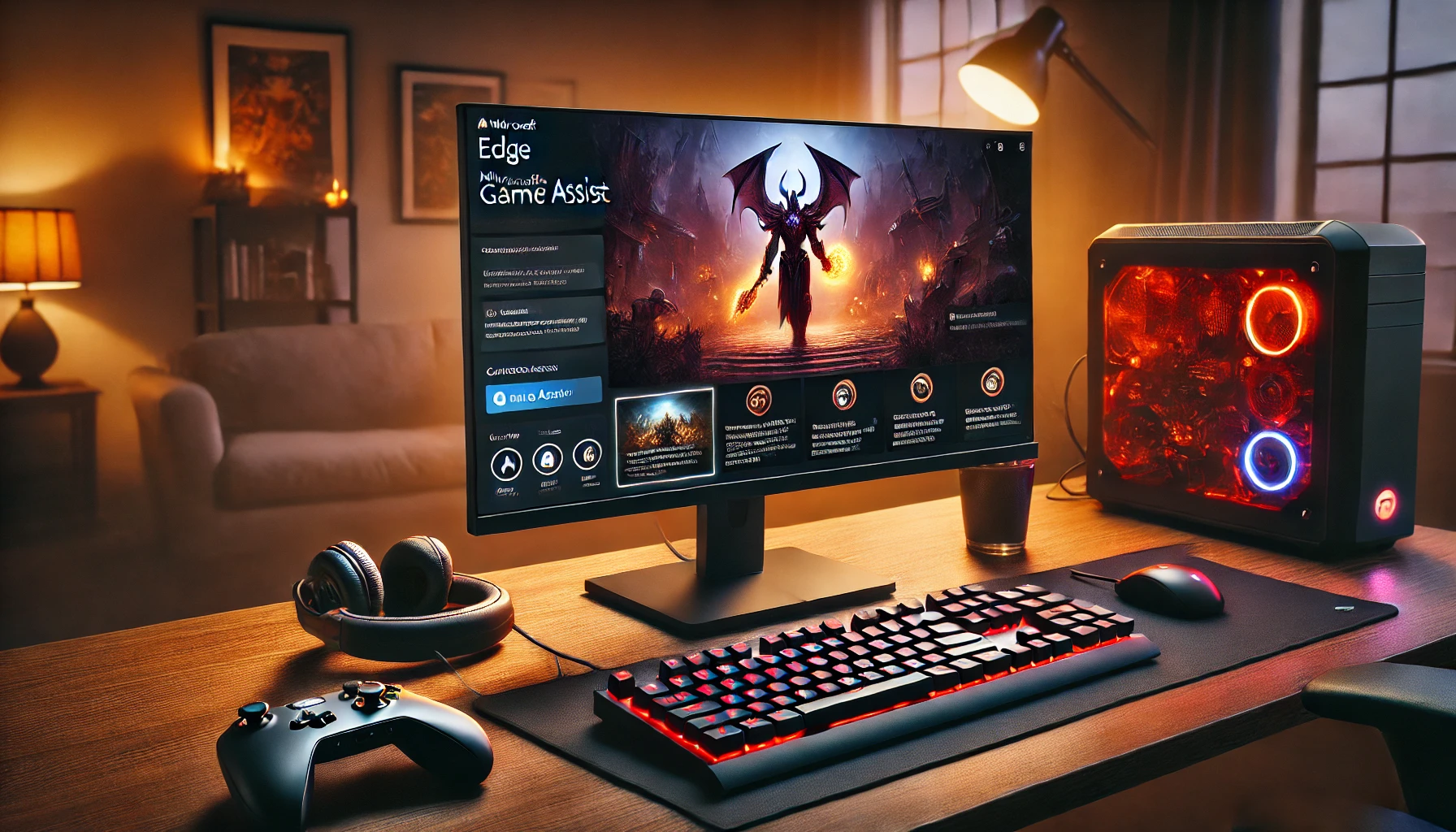 Widget Microsoft Edge Game Assist en acción en un entorno gamer