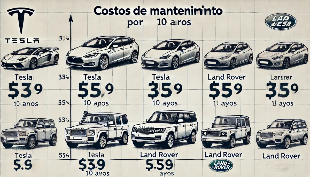 Boceto comparativo de costos de mantenimiento de autos en 10 años