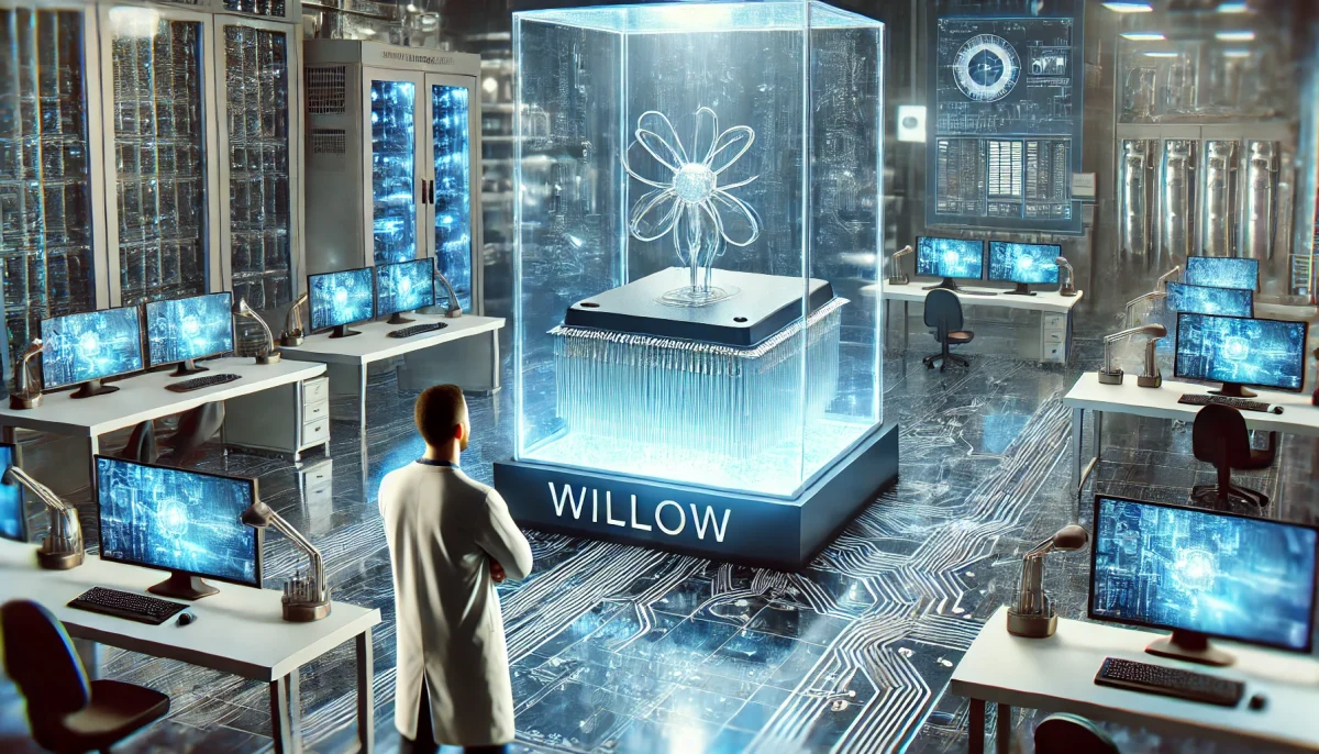 Laboratorio futurista con el chip cuántico Willow