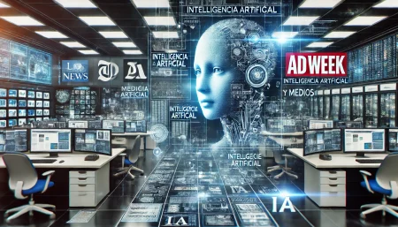 Representación de la interacción entre la inteligencia artificial y los medios de comunicación