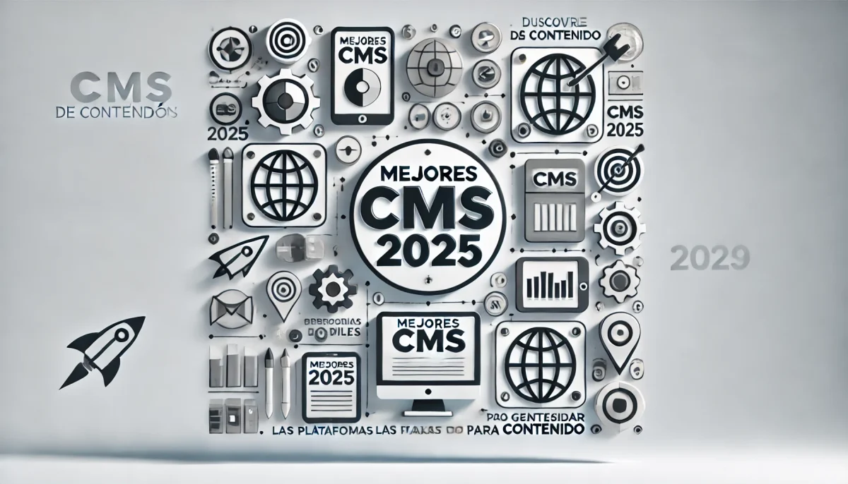 Representación minimalista de herramientas de gestión de contenidos con el título Mejores CMS 2025