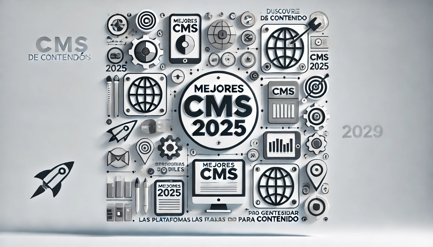 Representación minimalista de herramientas de gestión de contenidos con el título Mejores CMS 2025