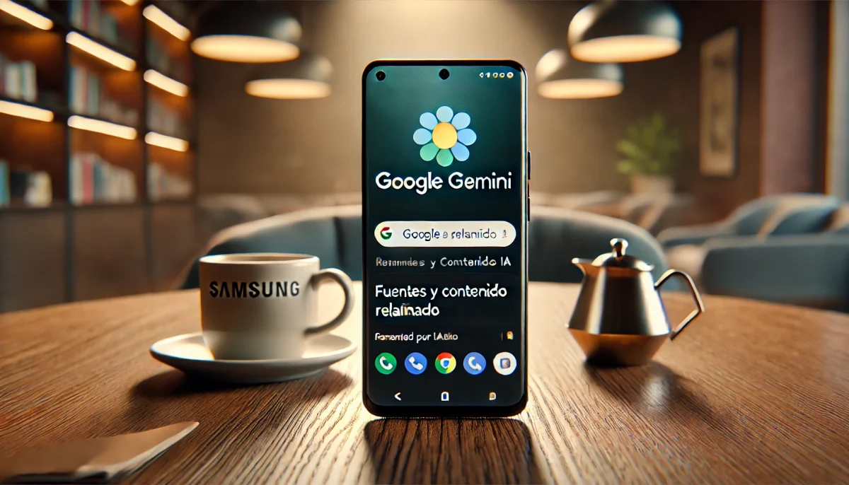 Smartphone mostrando la interfaz de Google Gemini con funcionalidad de transparencia en fuentes