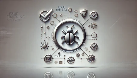 Ilustración minimalista y metálica que representa herramientas de software de seguimiento de problemas