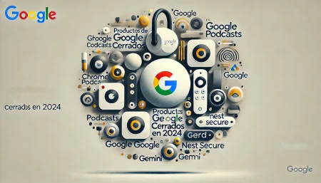 Imagen minimalista con fondo blanco que ilustra los productos de Google cerrados en 2024