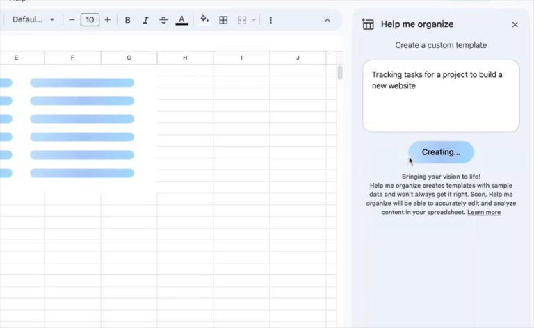 Organize with AI in Google Sheets