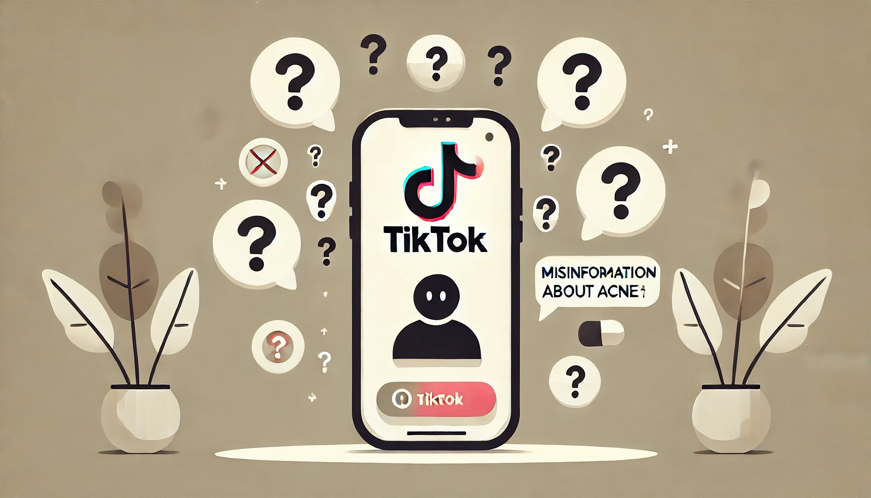 Ilustración minimalista sobre la desinformación en TikTok sobre medicamentos para el acné