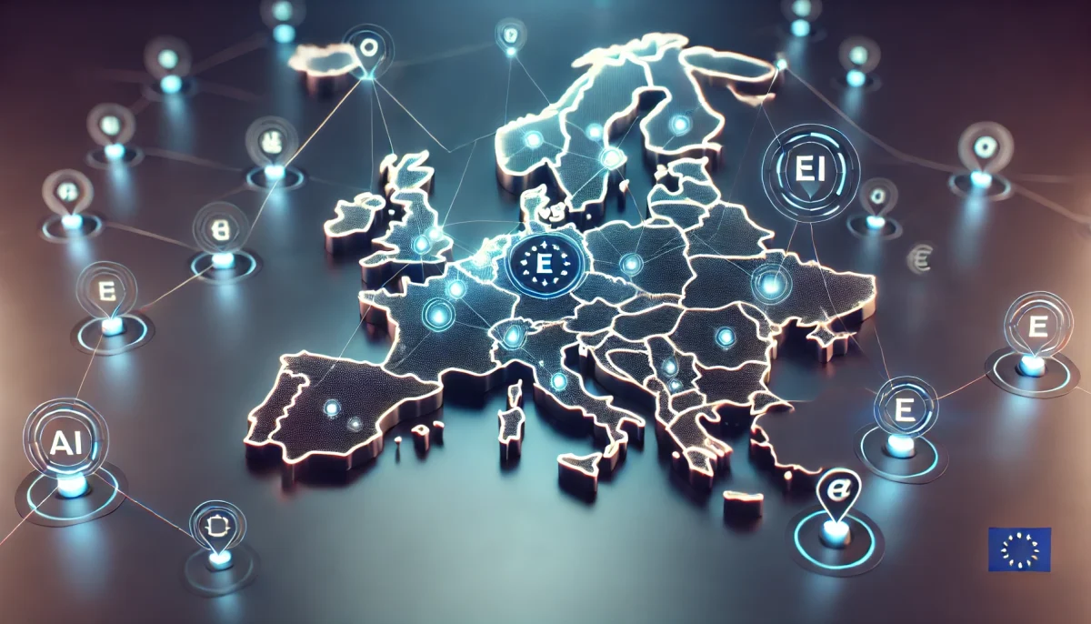 Ilustración minimalista sobre la innovación en inteligencia artificial en Europa