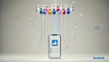 Imagen conceptual surrealista y minimalista sobre el nuevo feed de Amigos de Facebook, que representa la conexión directa entre usuarios mediante siluetas flotantes, destacando la eliminación del contenido algorítmico y publicitario. Ideal para temas sobre redes sociales, Meta, conexión humana y cambios en la interfaz de Facebook.
