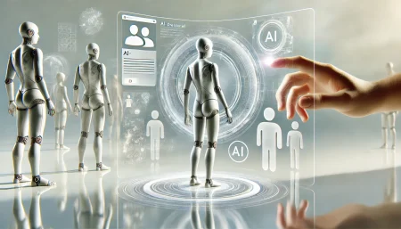 Ilustración surrealista y minimalista de la personalización web con inteligencia artificial.