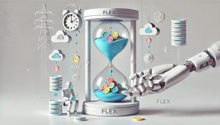 Ilustración surrealista y minimalista sobre ahorro de costes en APIs de inteligencia artificial con Flex de OpenAI