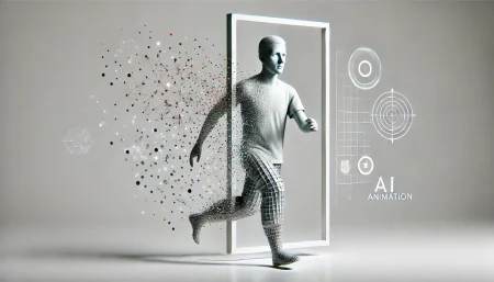 Ilustración conceptual minimalista que representa la transición de una imagen estática a una animación expresiva de cuerpo humano, guiada por inteligencia artificial. Ideal para contenido sobre tecnologías de animación con IA como DreamActor-M1.