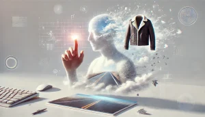 Ilustración surrealista y minimalista de una persona con demencia tocando un recuerdo generado por inteligencia artificial.