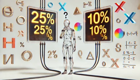 Ilustración surrealista minimalista que representa la diferencia de resultados del modelo o3 de OpenAI en la prueba FrontierMath.