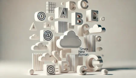 Letras flotantes en 3D representando fuentes icónicas como Helvetica y Arial sobre fondo blanco, imagen minimalista sobre la expansión tipográfica de Adobe Fonts