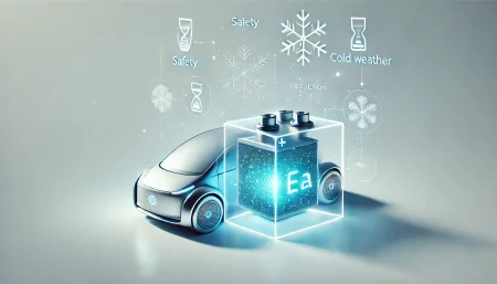 Ilustración minimalista de un coche eléctrico con batería de sodio en fondo blanco