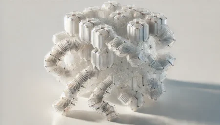 Ilustración de un metabot, material robótico inteligente inspirado en origami, en fondo blanco minimalista