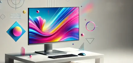 Monitor profesional sobre escritorio de oficina en casa para teletrabajo productivo