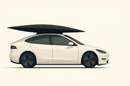 Coche electrico con tienda de techo ultradelgada en estilo minimalista