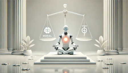 una IA como Claude meditando sobre valores éticos