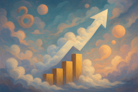 Crecimiento etéreo: ilustración surrealista del valor y talento en la inteligencia artificial