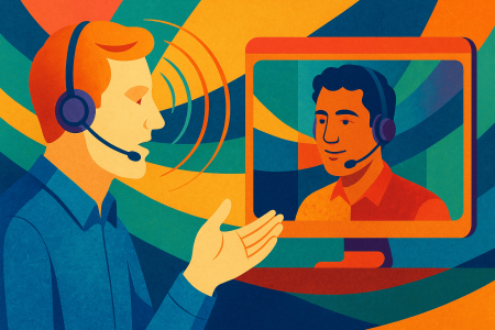 Ilustracion-abstracta-de-dos-personas-comunicandose-a-traves-de-una-videollamada-con-traduccion-simultanea.