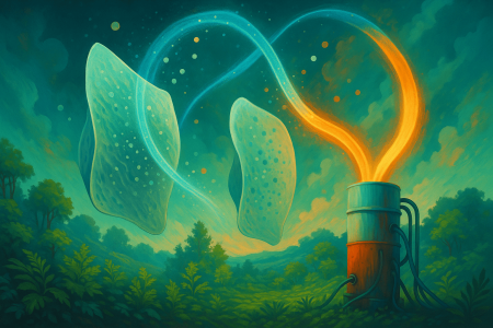 Ilustración artística de una tecnología futurista de captura de carbono inspirada en un sistema del MIT.