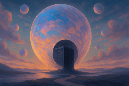 Ilustración surrealista de un centro de datos futurista inspirado en OpenAI en Abu Dhabi