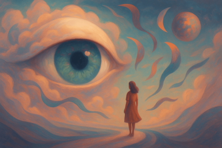 Ilustracion-surrealista-de-un-ojo-gigante-flotando-entre-nubes