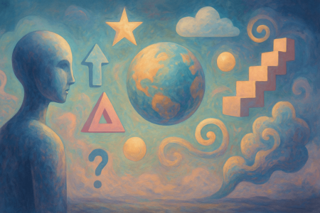 Ilustracion-surrealista-de-una-IA-humana-observando-simbolos-abstractos