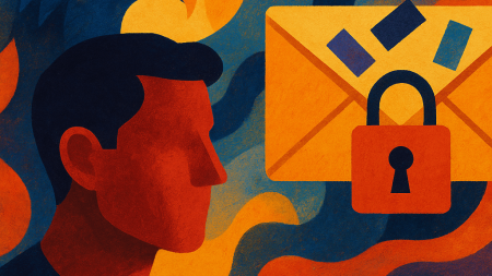 Ilustración surrealista sobre la pérdida de privacidad digital, con un hombre sin rostro, un sobre con candado y un águila simbólica, representando la suspensión del cifrado en X (Twitter).