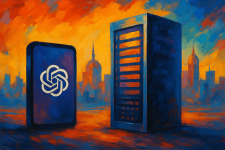 Pintura digital abstracta que representa la expansión tecnológica de OpenAI en Medio Oriente,