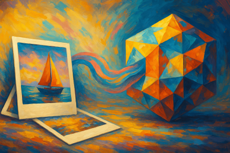 bra digital que representa la transformación de fotografías 2D en una figura 3D geométrica,