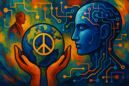 Ilustración artística de una inteligencia artificial conectada al mundo