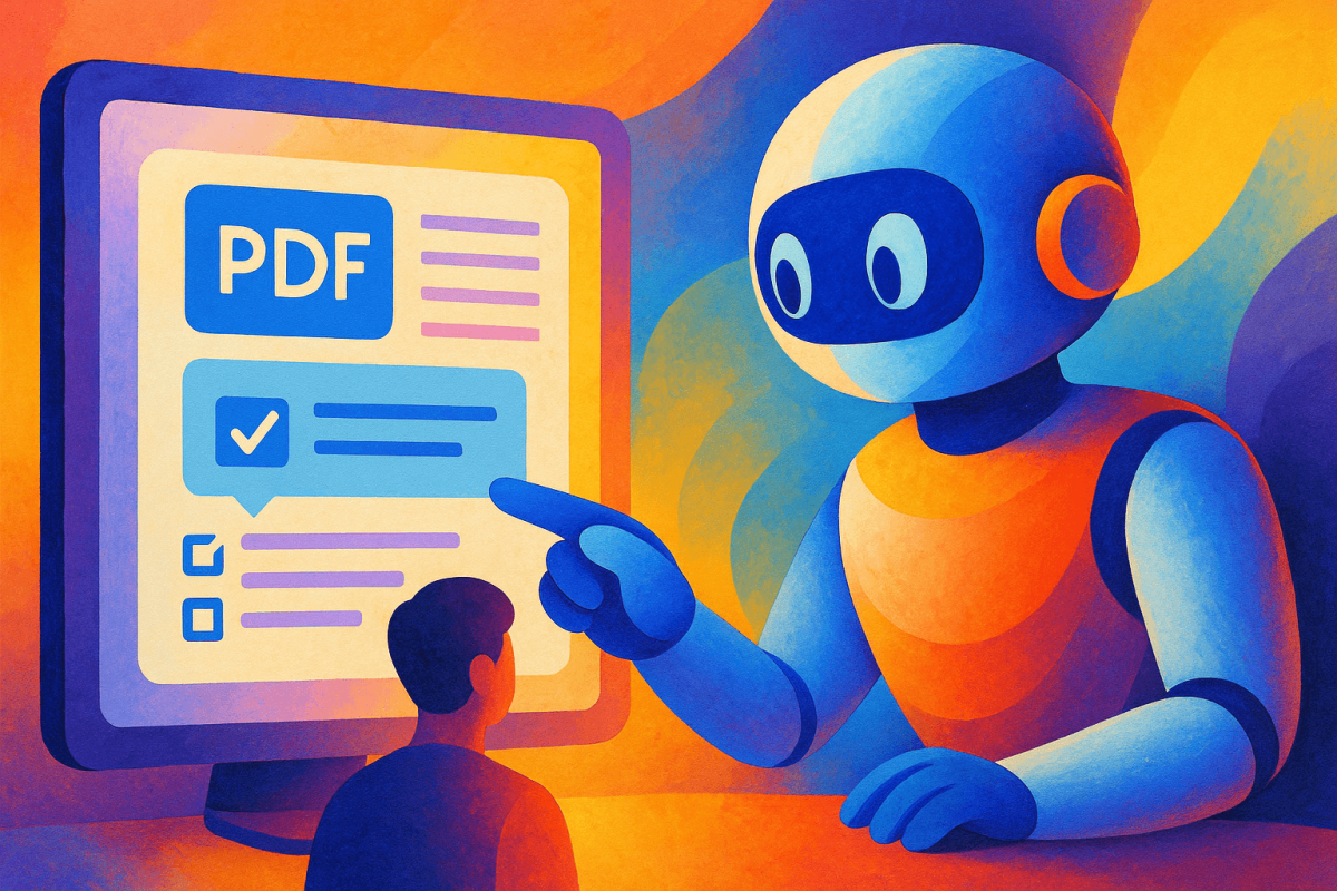 Ilustración artística de una muñeca tipo Barbie charlando con un robot en un entorno colorido, simbolizando la integración de inteligencia artificial en los juguetes infantiles. (1)