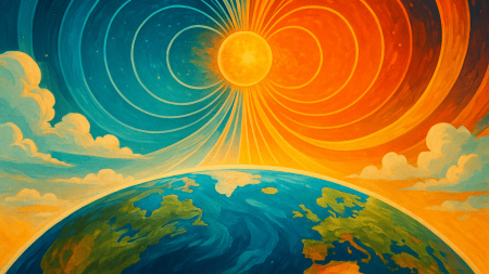 Ilustracion-artistica-del-campo-magnetico-terrestre-interactuando-con-el-Sol-