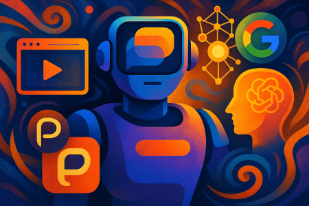 Ilustracion-colorida-de-un-robot-abstracto-coordinando-multiples-inteligencias-artificiales-representadas-por-iconos-de-modelos-LLM-como-OpenAI-Claude-Gemini-y-Perplexity-AI