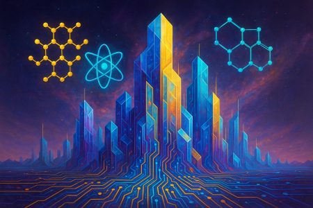 Ilustración conceptual de un ordenador basado en moléculas 2D