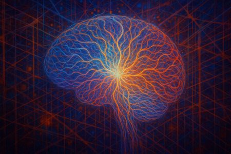 Ilustracion-digital-de-una-persona-usando-un-portatil-brillante-en-una-atmosfera-abstracta.