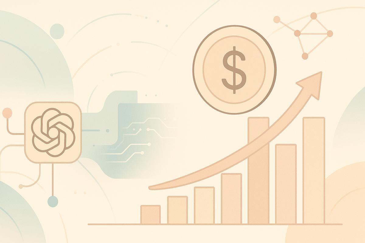 Logotipo de OpenAI, destacando el crecimiento significativo en sus ingresos gracias a ChatGPT y otros productos de AI.