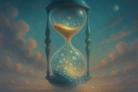 Reloj-de-arena-surrealista-soltando-datos-digitales-que-desaparecen-simbolizando-cuentas-Samsung-eliminadas-por-inactividad