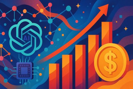 Retrato del CEO de OpenAI, Sam Altman, anunciando el logro de 10 mil millones de dólares en ingresos anuales.