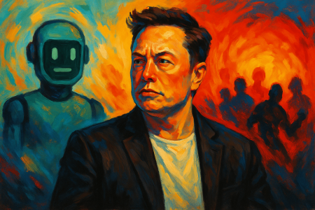 Retrato-expresivo-de-Elon-Musk-frente-a-un-fondo-dividido-entre-tonos-calidos-y-frios-