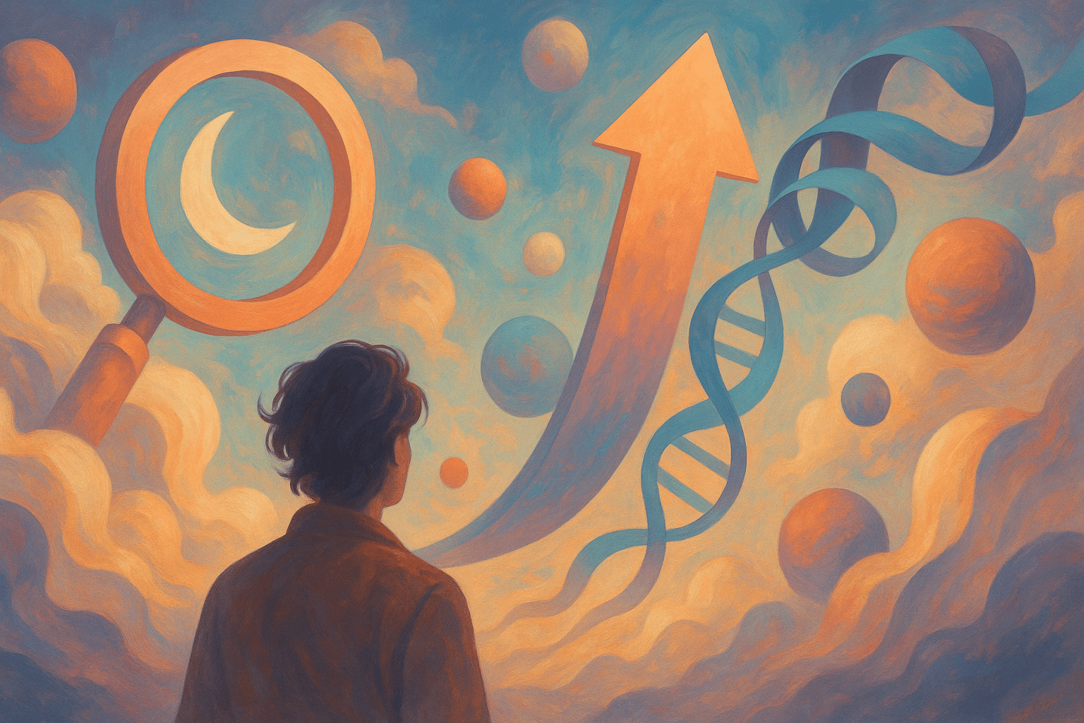 ilustración surrealista de diagnóstico temprano del Alzheimer con gemelos digitales y EEG