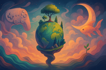 un-planeta-flotante-un-mando-de-videojuego-un-pez-dorado-volador-y-naturaleza-en-tonos-pastel-que-representa-el-impacto-ambiental-positivo-de-los-videojuegos-sostenibles
