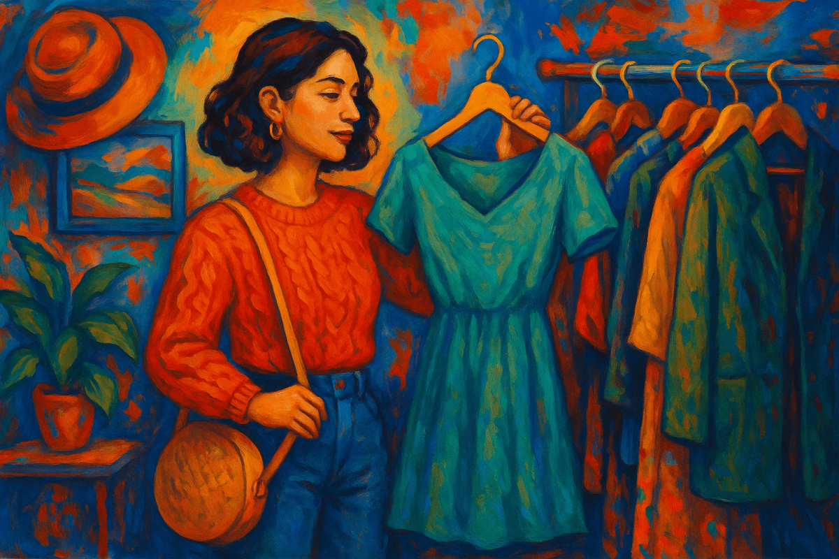 joven comprando ropa de segunda mano en una tienda vintage (1)