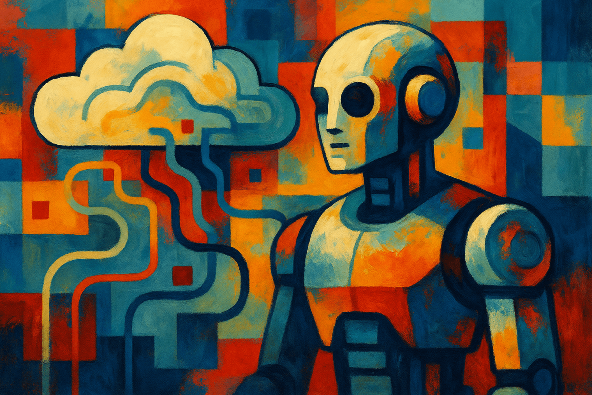 robot humanoide conectado a una nube digital mediante cables coloridos (1)