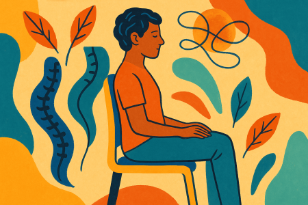 ilustración artística de persona sentada con postura saludable (1)