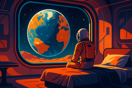 Astronauta sentado en una habitación lunar futurista (1)